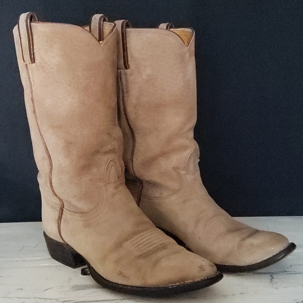 Tony Lama Vintage Roughout  Cowboy Boots in Tan - Men's 6.5 D (Women's 7.5-8)